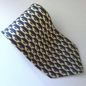 Enzo Bertazzio Men's 100% Silk Tie Hand Made in Italy Teal Blue Red & Beige EUC